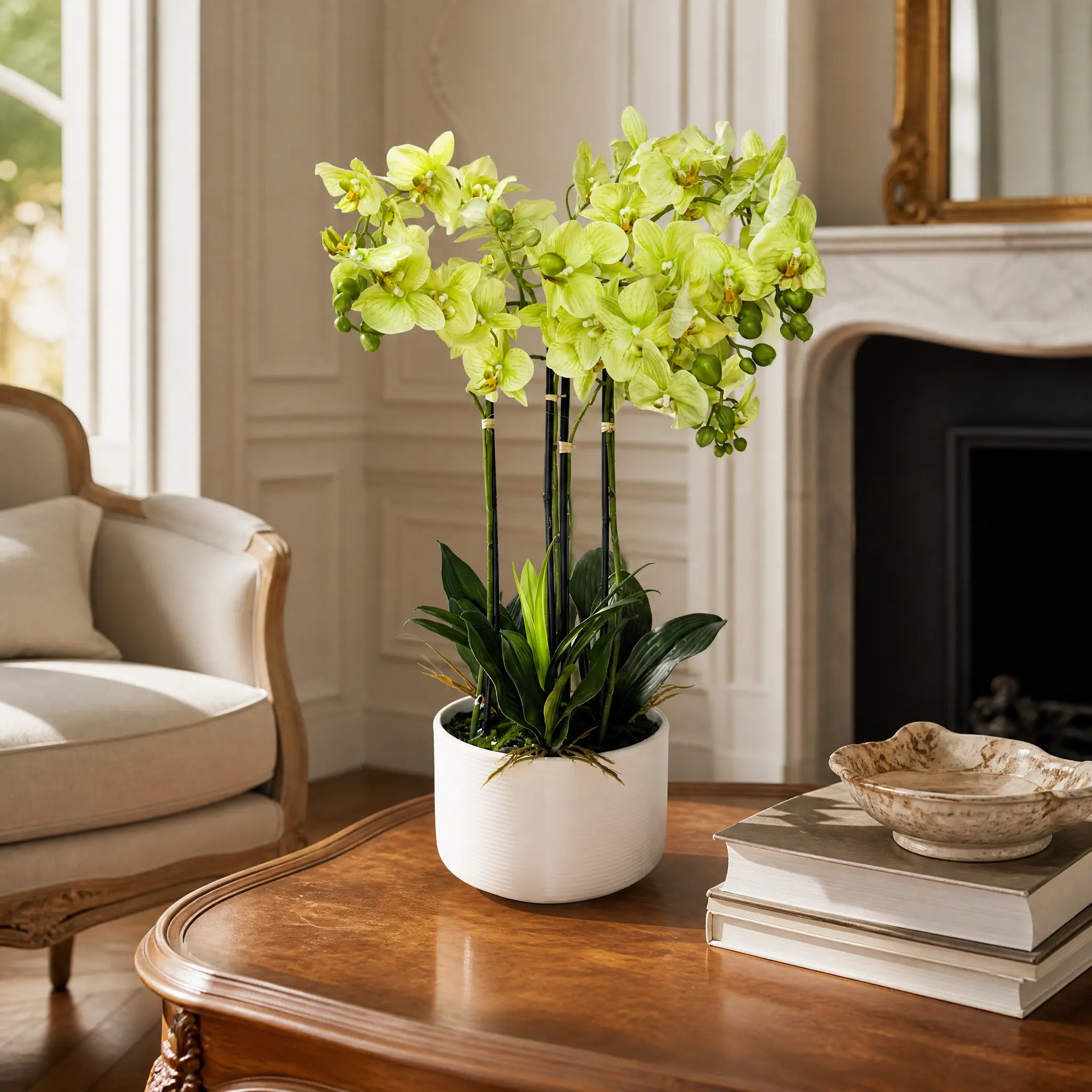 Simulated orchid potted plant - 29-inch Phalaenopsis orchid, suitable for home decoration, living room, office, wedding flower arrangement, and home maintenance decoration.