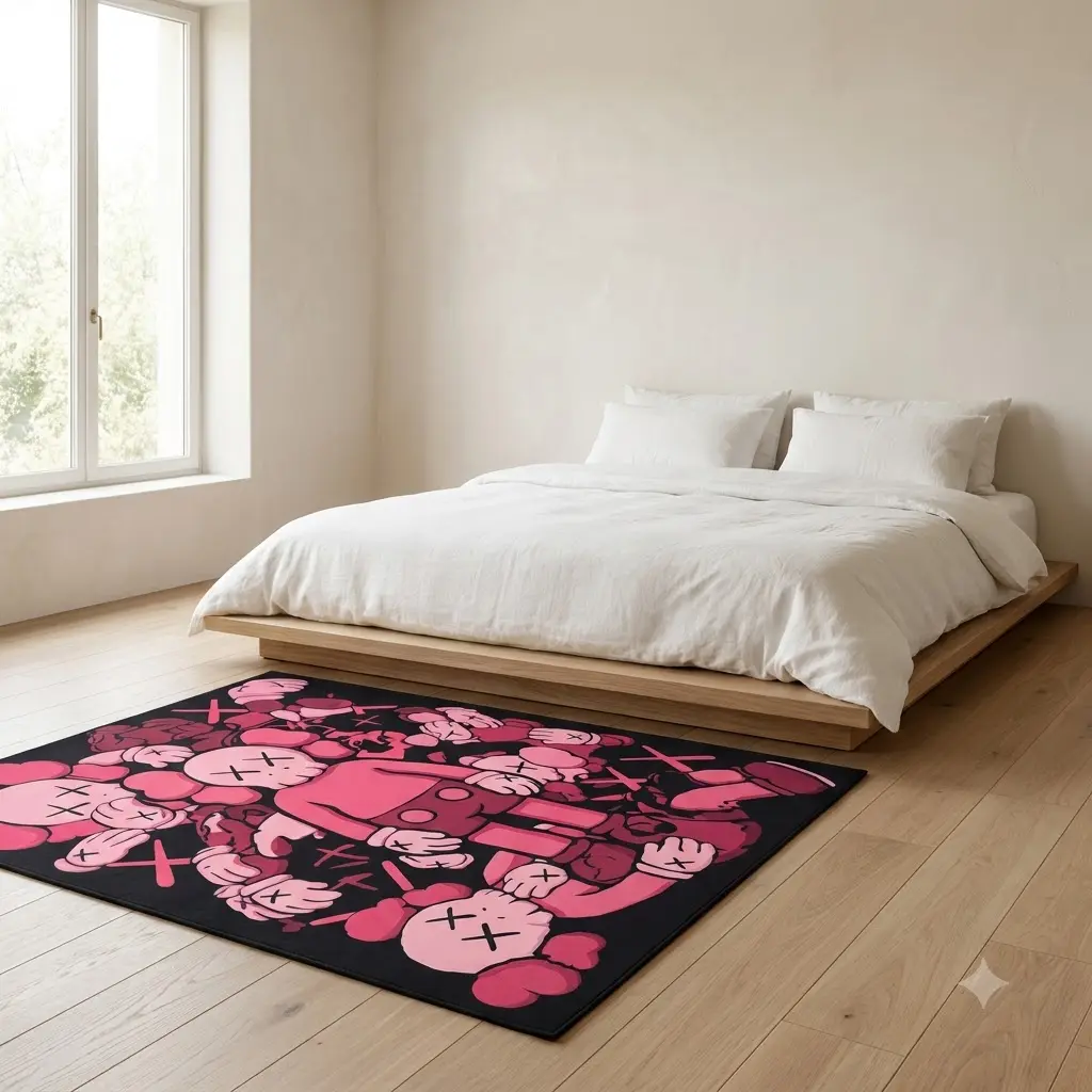 KAWS Doormat, Pink Hypebeast Rug, Bedroom Decor, Gift for Her