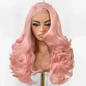 Feather Layered Hair Pre Plucked Cuting Style Long 13x6 Synthetic Lace Front Wig Wear and Go Glueless Natural Hairline Burgundy Blonde Black Wig