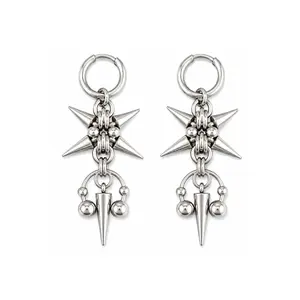 Punk Spike Horseshoe Dangling Hoop Earrings - Pair - Stainless Steel