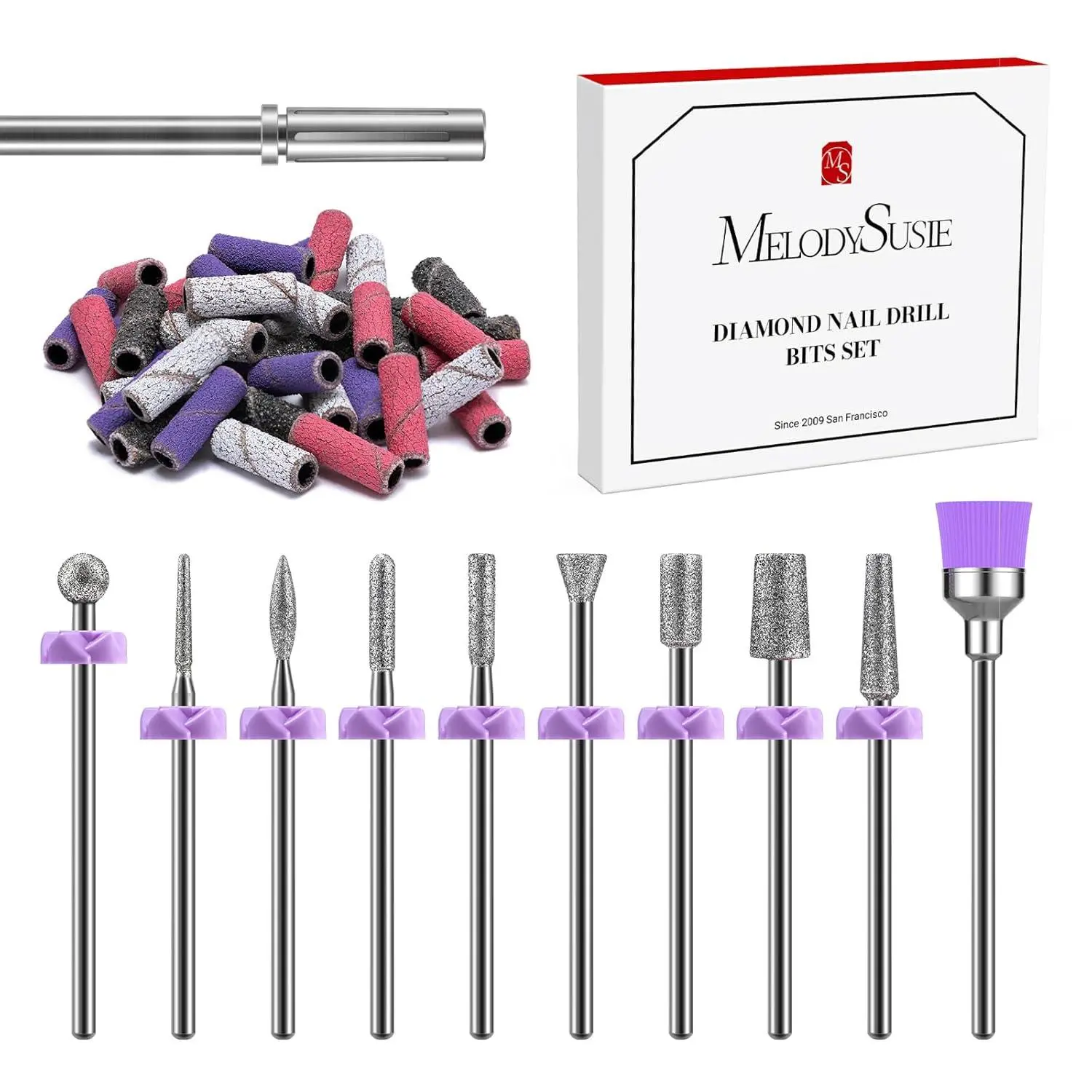 Compact Tech Nail Drill Bit Set - 10Pcs Diamond Sanding Bits, 40Pcs #120/#180/#240 Grit Sanding Bands, 3.1Mm Mandrel, Trimmer & Gel Polish Remover for Acrylic Prep & Nail Art (Great Gift)