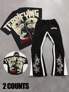 Men's New Street Style American Two-Piece Set, Batwing Sleeve Top and Flared Pants, Comfortable Fashion for Spring Summer