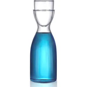 Bedside Water Carafe Set with Tumbler Glass Set for Bathroom Mouth Washer Dispenser Mouth Wash Containers Decanter with Cup Glass Pitcher Bottle Container, Nightstand or Kitchen, 600 ml (1)