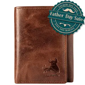 BULL GUARD Best Leather Men's RFID Trifold Wallet With ID Great Outdoor Wallet