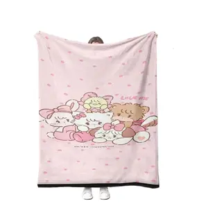 Mikko Anime Style Flannel Blanket Kawaii Illustration Mixed Colors Soft Warm Throw For Gamer Room Decor Dorm Essential Bed Sofa Home Holiday Gift