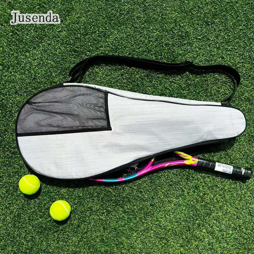 NEW Aesthetic Beige Tennis/Badminton Bag Fits 1-2 Rackets, Double Layer Racket Cover with Front Mesh Pocket for Tennis Balls, Lightweight Unisex Tennis Gear Accessories