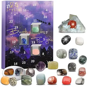 24-Day Christmas Countdown Calendar, Natural Crystal Agate Mineral and Fossil Gemstone Advent Calendar for Kids, Christmas Gift for Rock Collectors, Girls, Boys, Women, and Men