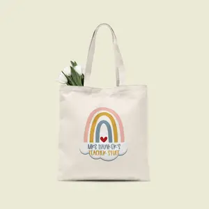 Custom Rainbow Tote Bag, Personalized Teacher Bag with Any Name for Women, Gift for Teacher, Back to School Graduation Tote Bag