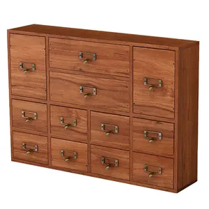 12 Drawer Wooden Apothecary Cabinet with Label Slot & Metal Handle Small Stationery Storage Rack Library Card Catalog Cabinet for Bedroom Organization Storage