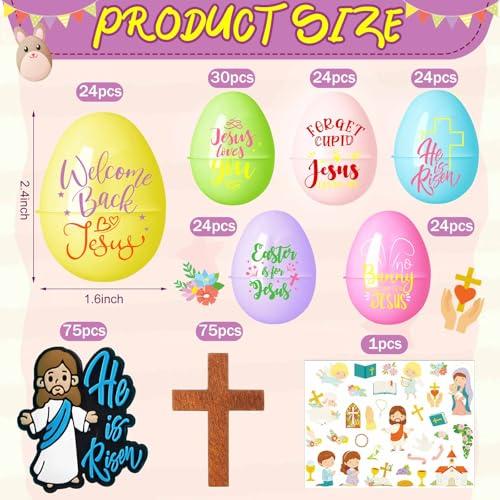 12set/24set/30set/36set/48set/50set/60set Prefilled Easter Eggs with Mini Jesus Figures for Easter Egg Hunt Basket Stuffers Fillers He Is Risen Easter Eggs Filled with Mini Jesus Figures for Boys Girls Outdoor Play Classroom Prize Easter Party Favors