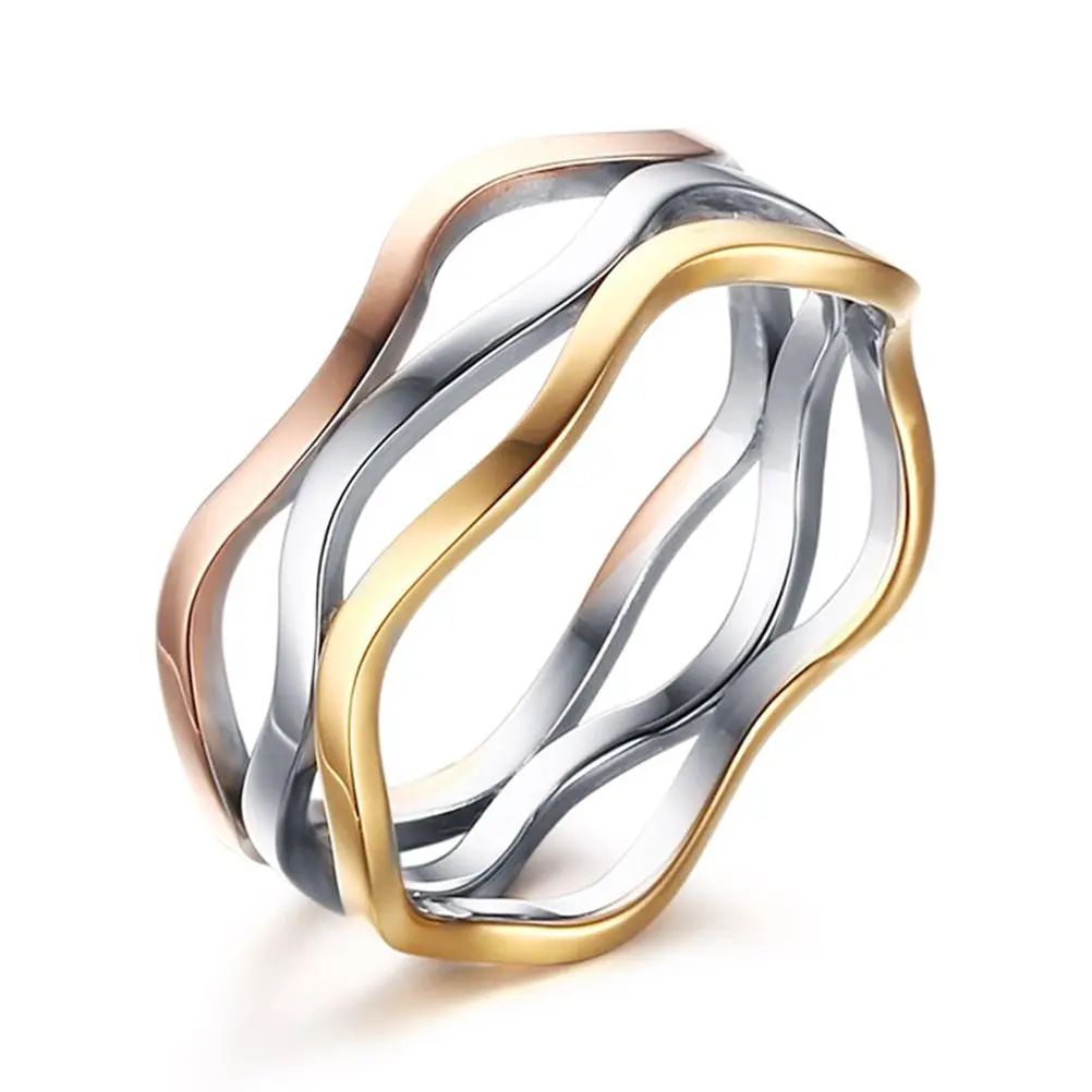 OIDEA Stainless Steel Three-Tone Triple Band Ring for Women 7mm Tri-Color Stackable Geometric Engagement Birthday Valentine's Gift
