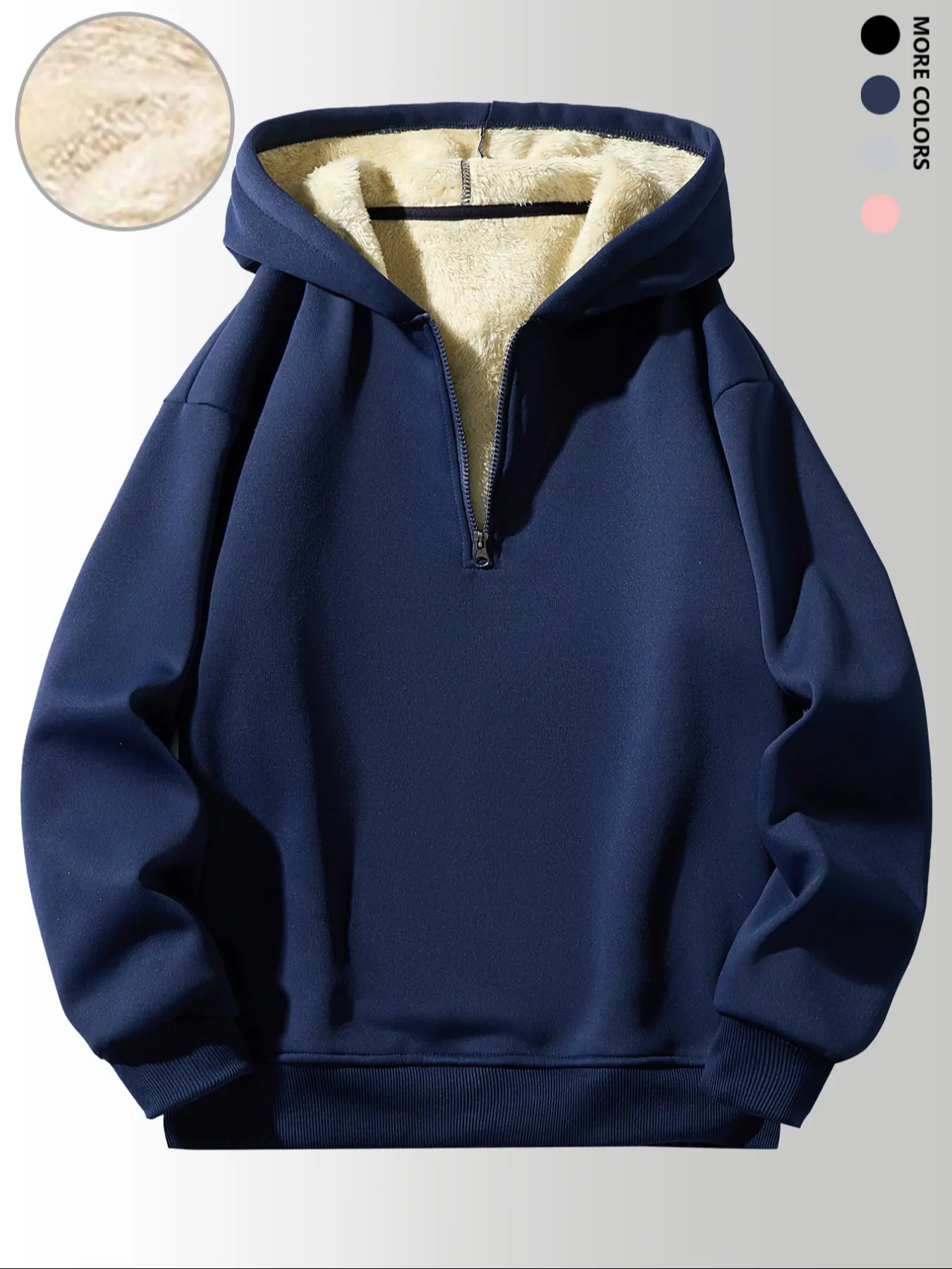 Men's Fleece Lined Knit Hoodie, Casual Warm Comfortable Soft Fitted Long Sleeve Half-Zip Pullover, Casual Comfy Zipper, Solid Color Fall Versatile Hooded Sweatshirt