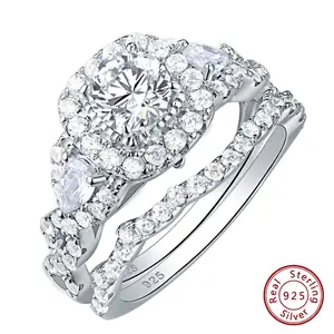 2 Pcs Wedding Rings Set for Women 925 Sterling Silver 2.4Ct Round Pear White Cz Luxury Original Engagement Jewelry  #Love Story#Love Story #Love Story