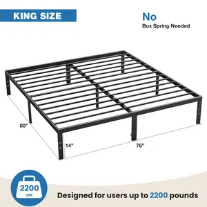 Heavy Duty Metal Platform Bed Frames with Storage Space Under Frame, 14 Inches, Sturdy Steel Slat Support, No Box Spring Needed