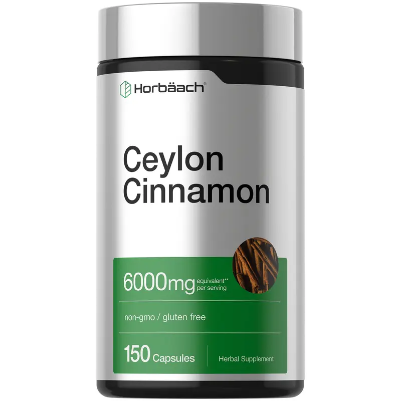 Horbäach Ceylon Cinnamon Capsules | 6000 mg | 150 Count | Non-GMO & Gluten Free Supplement