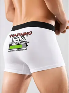 Men's Funny Boxing Underwear, Boxer Briefs, Warning Fart Now Loading Print, Blue Colors, Comfortable Fitted Casual Daily Wear, Menswear