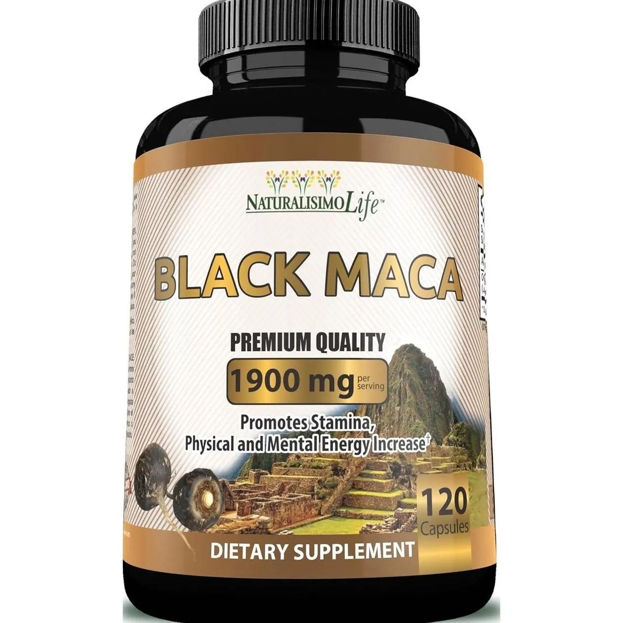 Organic Black Maca 1,900 mg per Serving Natural Energy Booster Peruvian Maca for Men & Women 120 Capsules