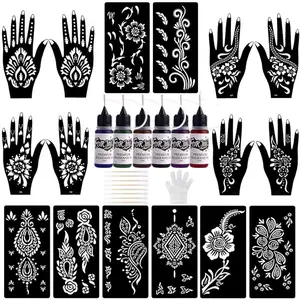 Mixed Color Semi-permanent Tattoo Kit, Cosmetic 1 Set Long-lasting Temporary Tattoo Ink Gel & Sheets Stencils & Accessories, Body Art Kit for Women & Men