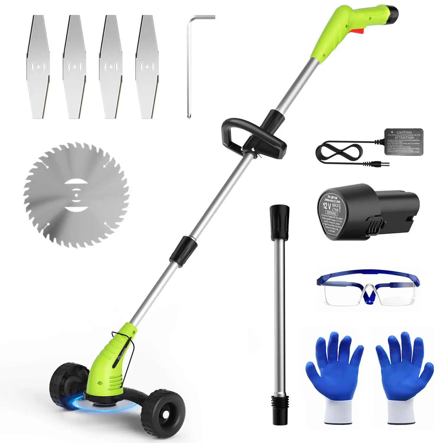 Gardenjoy 12V Cordless Grass Trimmer with 2 types of Metal Blades,Fast Charger,2000mAh Battery,Safety Lock,for Yard & Garden Maintenance,Lightweight & Quie