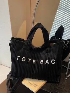 Large Capacity Corduroy Women New Autumn Winter Commuter Handheld Bag Stylish Tote Bag Fashion Versatile Shoulder Bag Everyday Bags Trendy Commuting Bag