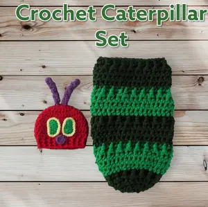 Crochet Handmade Beanie Hat Set Caterpillar