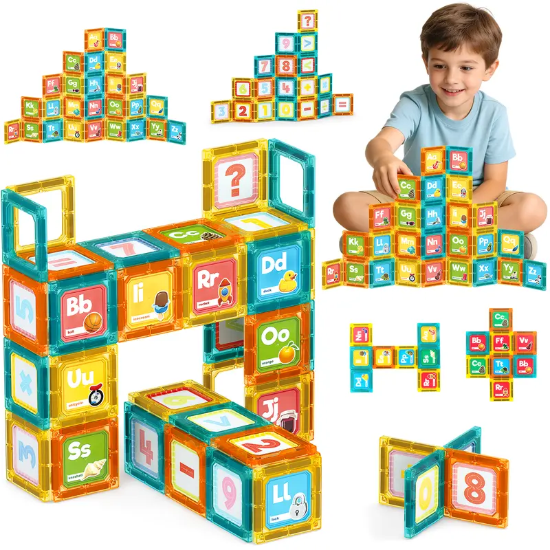 deAO Magnetic Building Blocks Travel Toy Set - STEM Learning Kit with 88 Number Counting & Math Learning Blocks, Iron Storage Box, Portable Interactive Math Game Model Building Kits for Kids Learning & Fun Creative Play (Ages 3-8)