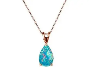 Blue Opal Oval Necklace,Fire Opal Waterdrop Silver Plated Dainty Necklace
