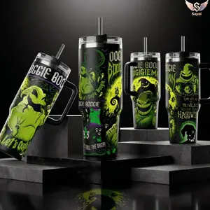 Oogie Boogie - Nightmare BF Christmas 40 oz Vacuum Insulated Tumbler with Handle Straw Let's Roll The Dice Graphic Keeps Drinks Hot/Cold Stainless Steel Travel Mug Movie Fans  Halloween Lovers Spooky Aesthetic Merch Gift