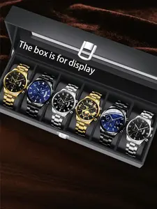 Men's Business Fashion Round Dial Analog Quartz Watch, with Box, Fashion Watch Set for Party, Daily Decor, Trendy All-match & Exquisite Watch Set for Birthday Gift, Business Fashion Watches