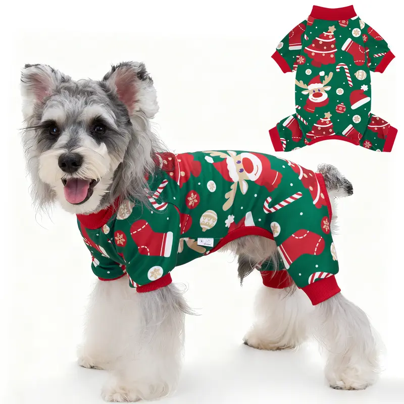 XPUDAC 1-Piece Christmas Tree Pet Pajamas for Dogs & Cats, Universal Fit Holiday Theme Costume with Festive Print, XS-8XL Winter Clothing for Cozy Warmth