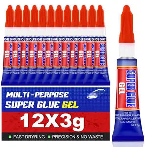 12 x 3g Super Glue Gel,   Adhesive,  Cyanoacrylate (CA) Glue for Plastic, Metal, Ceramic, Leather, , DIY Crafts and  - Quick Dry, Thick Formula, -Purpose  Bond