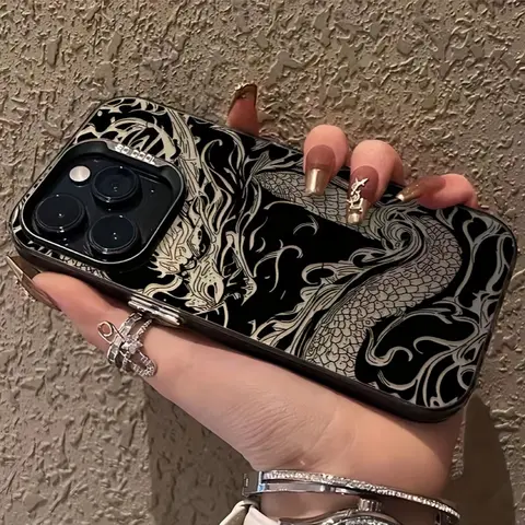 Dragon Totem Pattern Silicone Protective Cellphone Casing - Shockproof, Scratch-Resistant, Non-Slip, Durable PC Back Accessory for iPhone 17,16 Pro Max,15,14,13,12,11,Air,XR,XS,SE,Plus - Slim Fit, Iphone 15