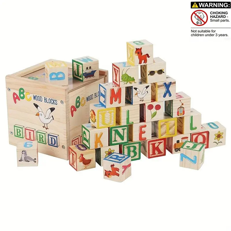 Wooden Educational Toy, Building Block Sets, Large Grain Natural Wood Blocks, Montessori Learning Aid for Kids, Early Childhood Development, Building Block Kit