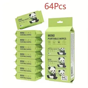 64 Pcs Mini Portable Wet Wipes, Alcohol-Free Disposable Face Cloths, Unisex, Ideal for Exhibitions, Hotels, Kitchen, Travel, Daily Use