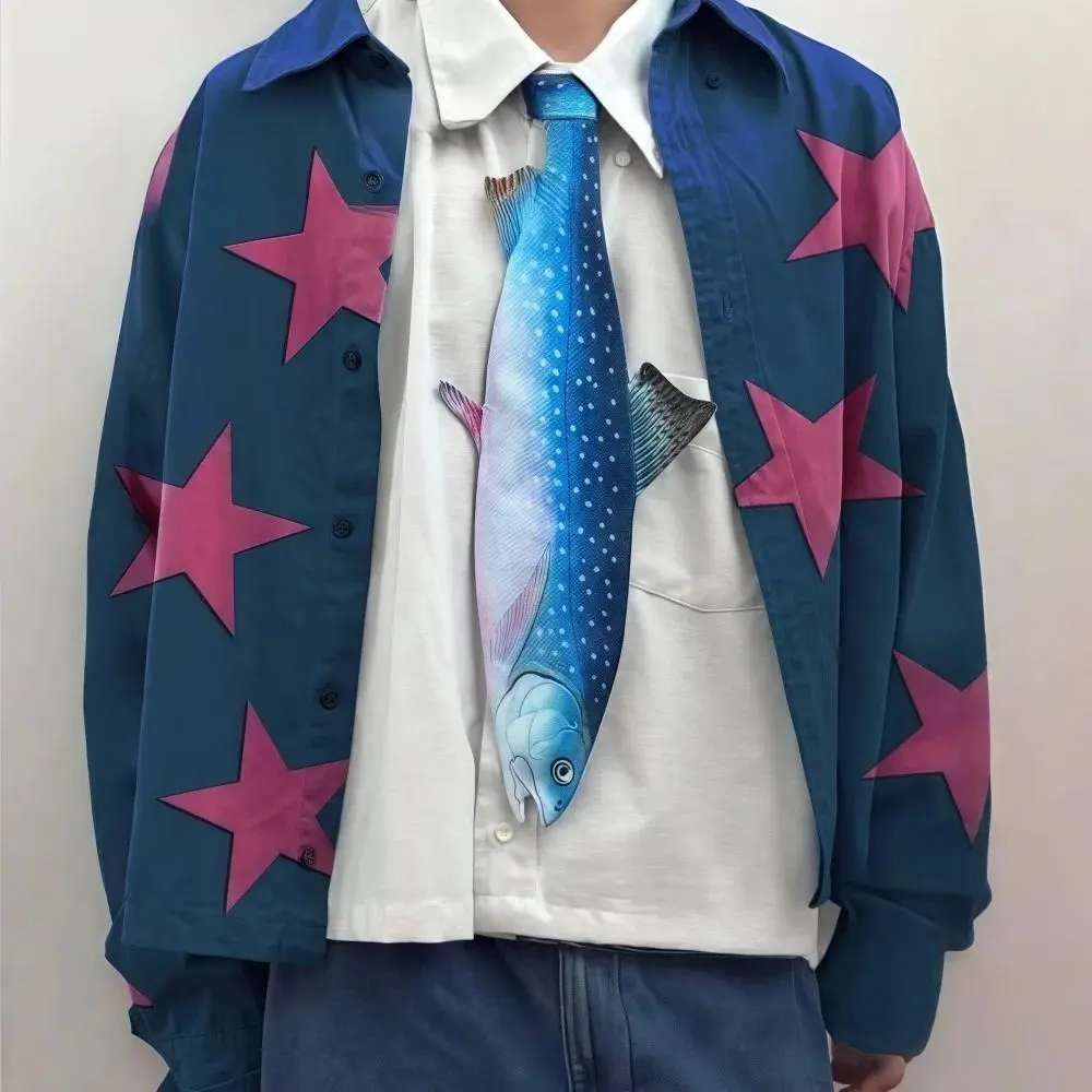 Male 3D Fish Novelty Necktie - Standard Satin & Rayon Fabric, Durable Stitching, 120cm/47.24in Figure-Flattering Casual Creative Tie for Party, Everyday Use (Festive & Party Gift)