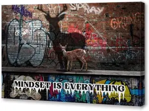 Banksy Graffiti Motivational Wall Art Canvas - Inspirational Wall Art - "MINDSET IS EVERYTHING" Quote Canvas Print Office Wall Décor - Motivational Car Poster for Office Work Dorm SHJY-01626