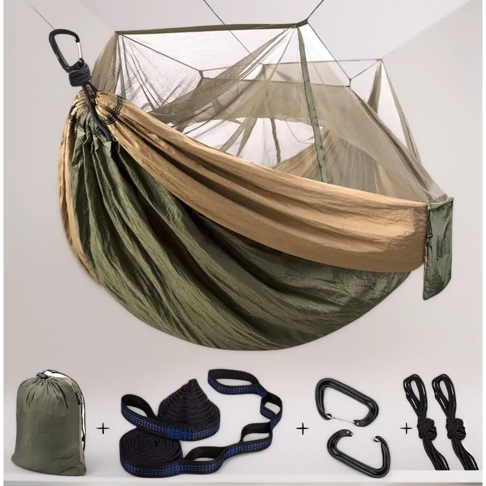 Camping Hammock with Mosquito Net - Single-Person & Multi-Person Double Portable Outdoor Suspension Swing Hammocks, Outdoor Hiking Gear, Includes 2 x 10ft Suspension Swing Straps, Double Portable Hammocks