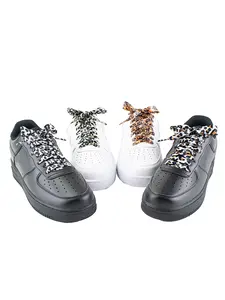 Leopard Print Ribbon Shoelaces, Wide Flat Lace-Up Shoe Laces, Casual Style, Durable & Stylish Design, Perfect for Sneakers & Boots
