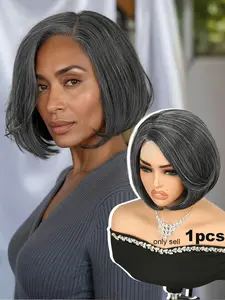 Mixed Bob Wig, Side Part Short Straight Layered Bob Wigs for Women, Natural Hairline, Gluless Realistic Synthetic Fiber, Daily Party Use