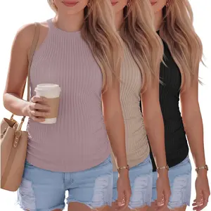 3 Pack Women's Maternity Tank Tops Halter Camisole Cotton Ribbed Summer Pregnancy Shirts Soft Basic Summer Clothes