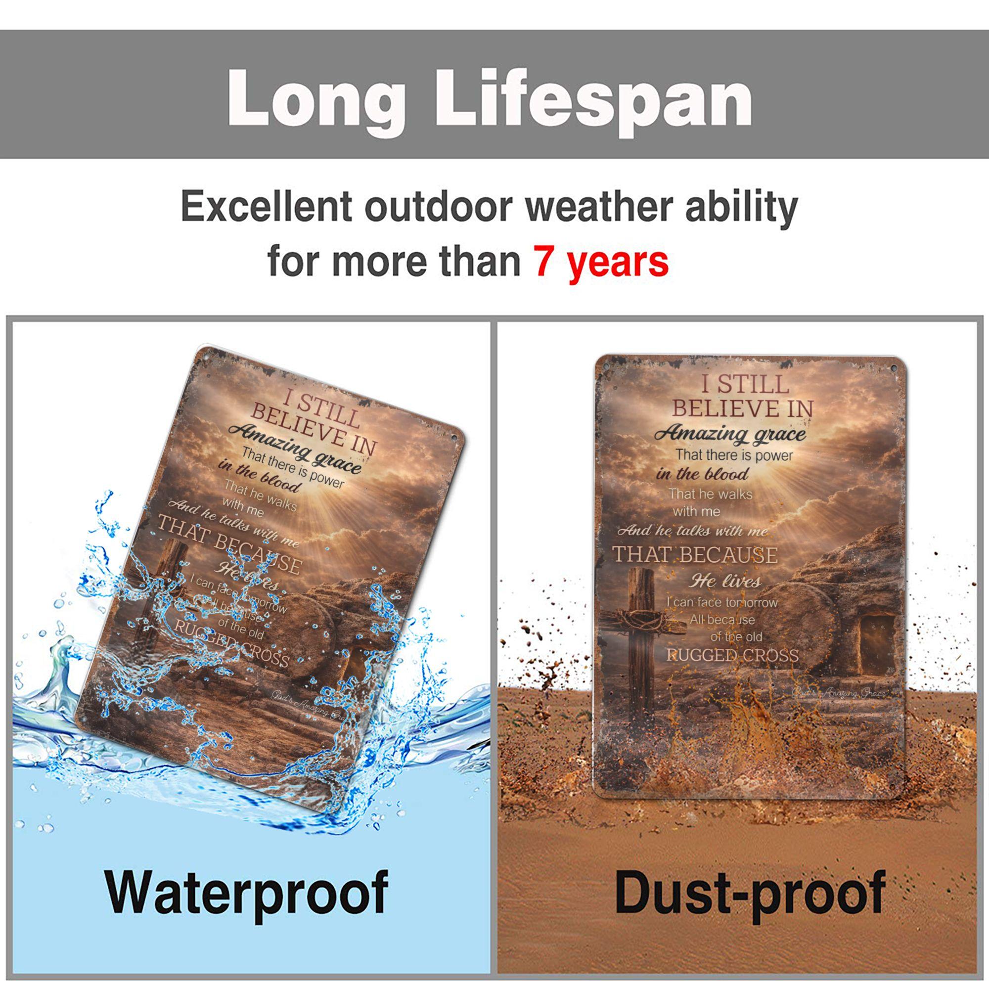 I Still Believe In Amazing Grace Empty Tomb Aluminum Metal Sign - 8x12 Inch Retro Vintage Wall Decor for Christian Home, Church, Easter - Religious Inspirational Gift