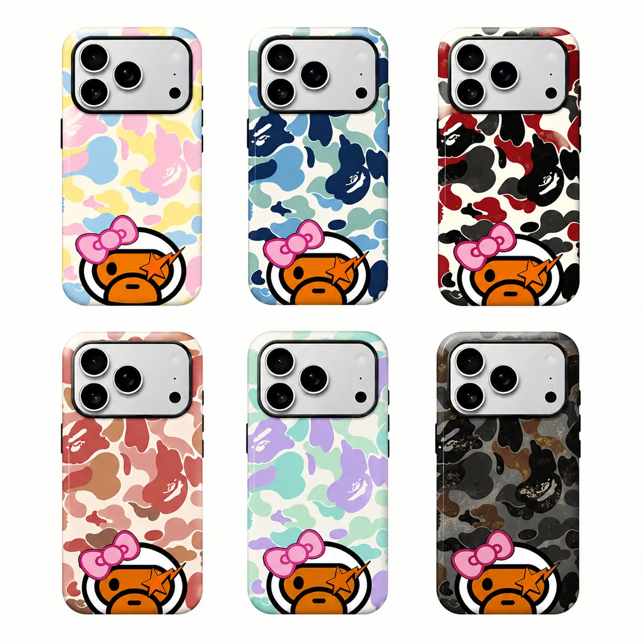 Bape NEW COLOR Protective Y2K Streetwear Phone Protective Cover for iPhone 12 13 14 15 16 17 Pro Max