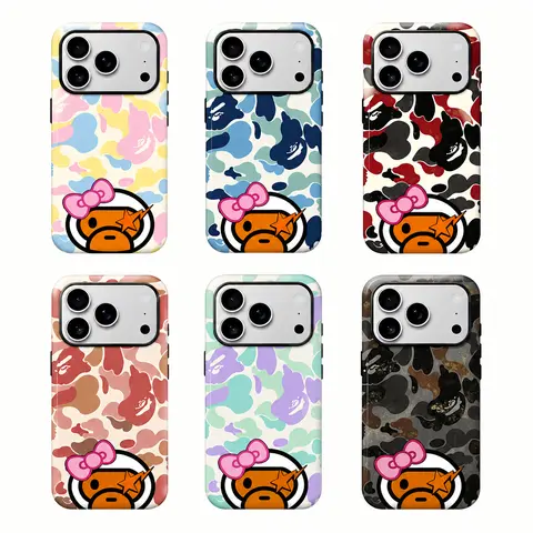 Bape New Color Shockproof Casing for iPhone 12-17 Pro Max, Y2K Streetwear Style Single Phone Cover, Protective Mobile Accessory for iPhone Series Devices