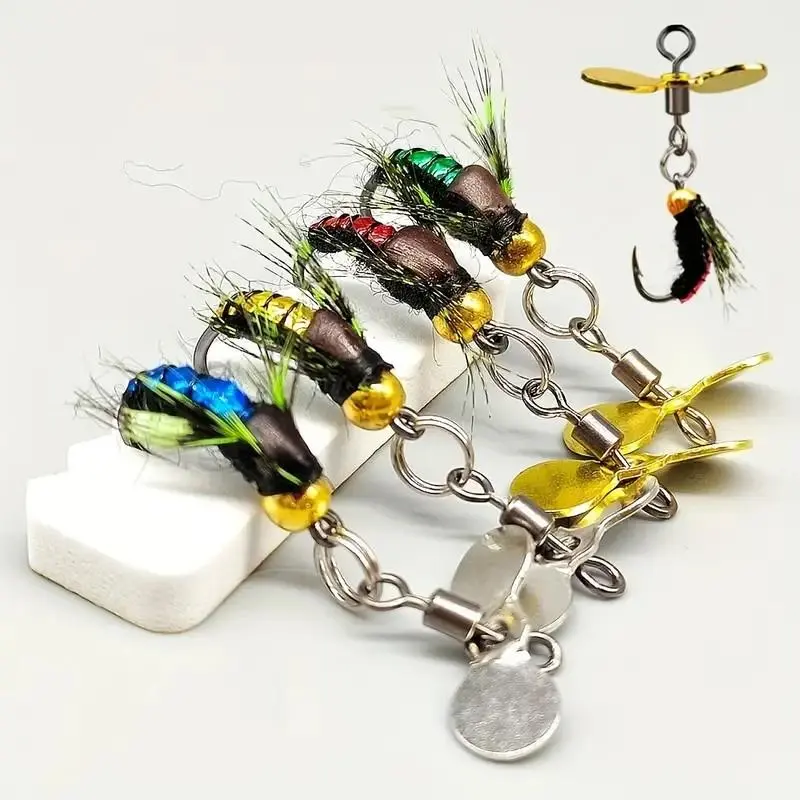 Bionic Bee Fly Fishing Lures, 5 Counts/box Professional Fishing Bait with Fishing Spinner & Hook, Fishing Accessories for Bass Sunfish Pike Trout, Topwater Lure, Fishing Lure Set, Fishing Gear and Equipment, Fishing Supplies