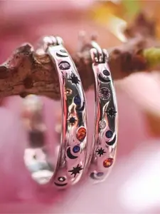 Gorgeous Vintage Unique Minimalism Elegant Casual Charm Women Silvery Cubic Zirconia Hoop Earrings with Star and Moon Fashion Wedding Engagamen Party Jewelry Gifts Christmas Day Statement Earrings