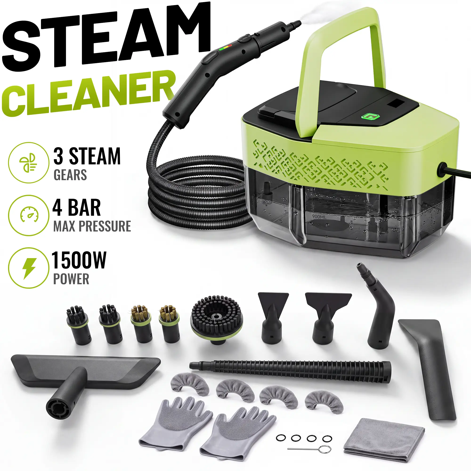 【22-Piece Cleaning Kit】C4A Steam Cleaner 3 Adjustable Steam Levels Large Water Tank Multi-Purpose Deep Cleaning for Home Kitchen Bathroom Car