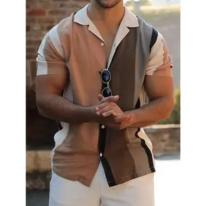 Men's Plus Size Contrast Button Up Short Sleeve Shirt