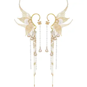 Butterfly Elf Ear Cuffs - Fairy Ear Cuffs with Tassel Ear Wrap Earrings Non Piercing Renaissance for Women Adult
