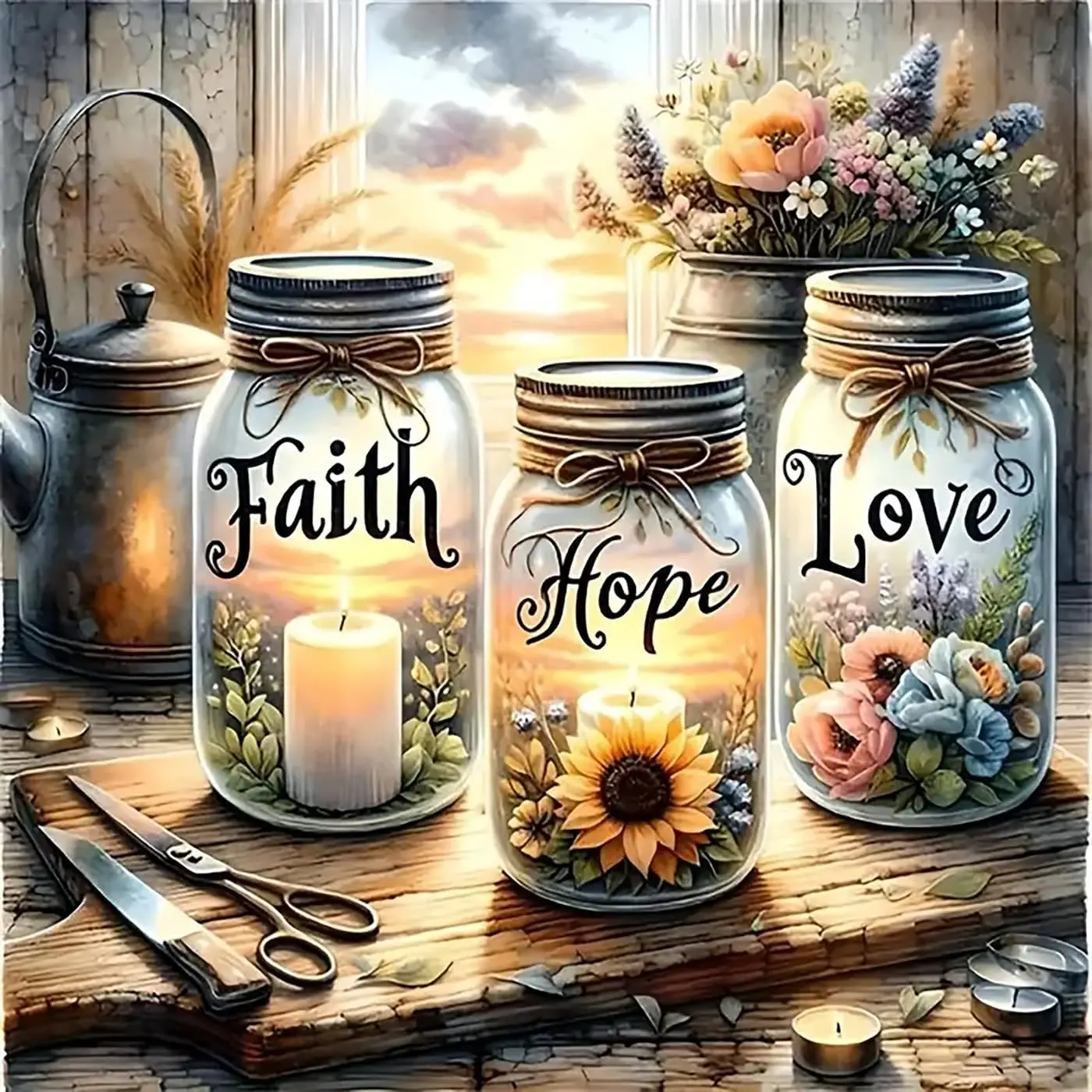 DIY Oil Paint by Number Canvas Kit for Adults Beginners - Faith Themed Wishing Bottle Design, 16x16in Home Wall Decor with Ample Supplies, Ideal for Housewarming, Birthdays Gifts