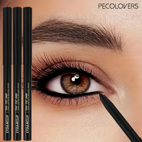3-Piece Waterproof & Sweatproof Black Eyeliner Pencils - Smudge-Proof, Long-Wear, Easy-To-Apply, Quick-Dry, Professional & Everyday Eye Makeup Product, Suitable for Beauty Enthusiasts and Beginners